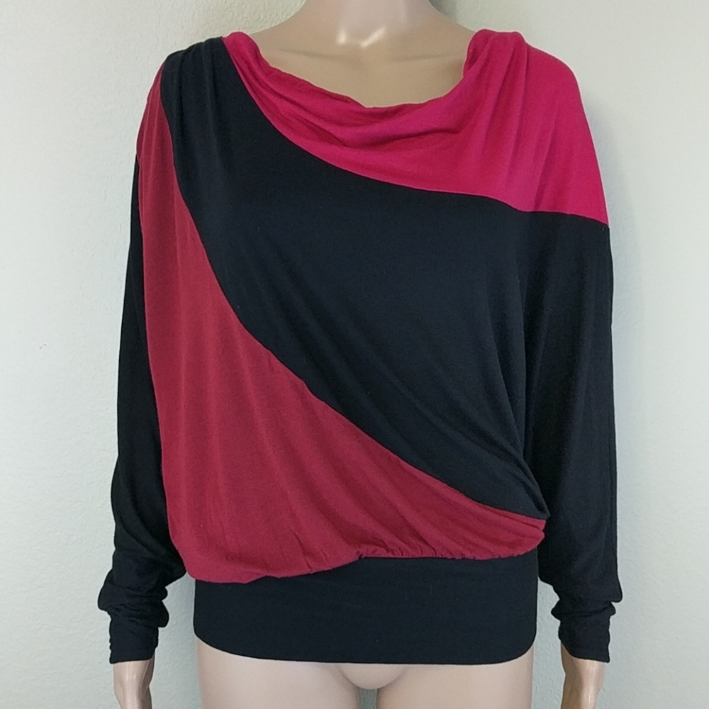 [Max Studio] Bold Red Color Block Draped Blouse - image 1
